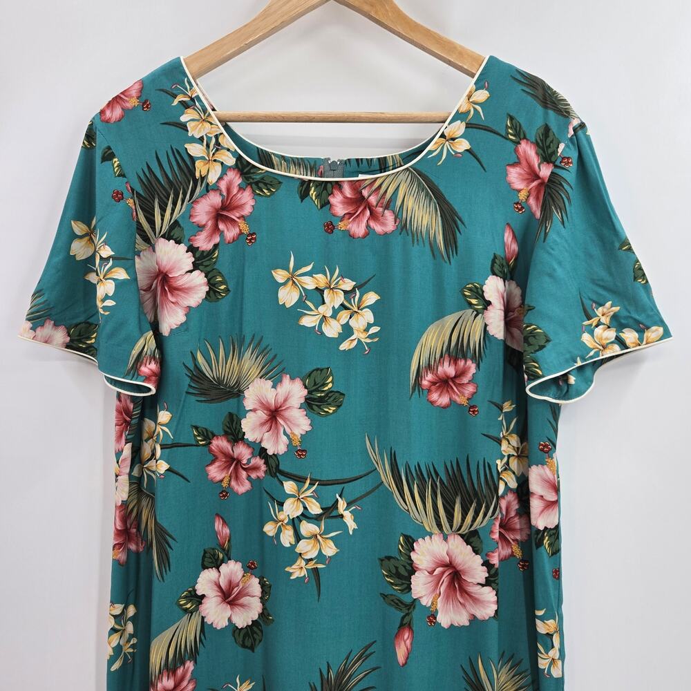 Vintage Young Hawaii Tropical Boho Beach Vacation Resort Floral Maxi Dress L - Picture 2 of 9